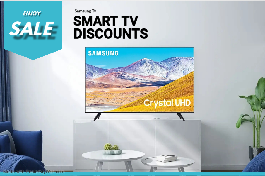 Immersive Entertainment with Samsung TVs A sleek Samsung Smart TV displaying vibrant colors, mounted on a modern living room wall.